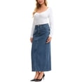 thumbnail image 2 of INSPIRE CHIC Women Maxi Denim Skirt H Line Straight Back Slit Casual Long Jean Skirts S Retro Blue, 2 of 6