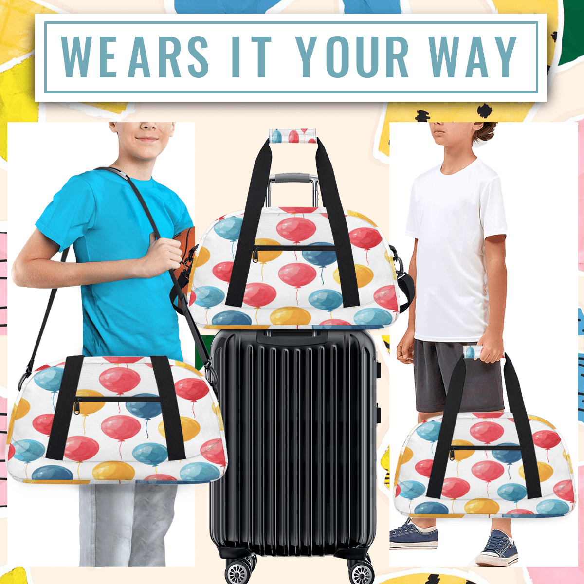 Herdesigns Colorful Balloons Sports Duffle Bag for Women & Men, Happy Birthday Gym Bag Dance Bag Overnight Bag Carry On Weekender Travel Bag