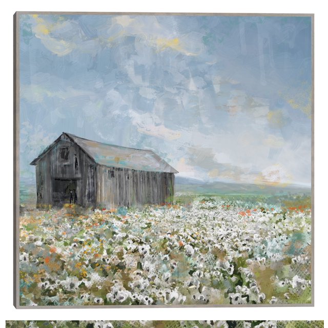 Cuadro Decorativo - Granero con amapolas blancas Jr Impresión en canvas, estrechado