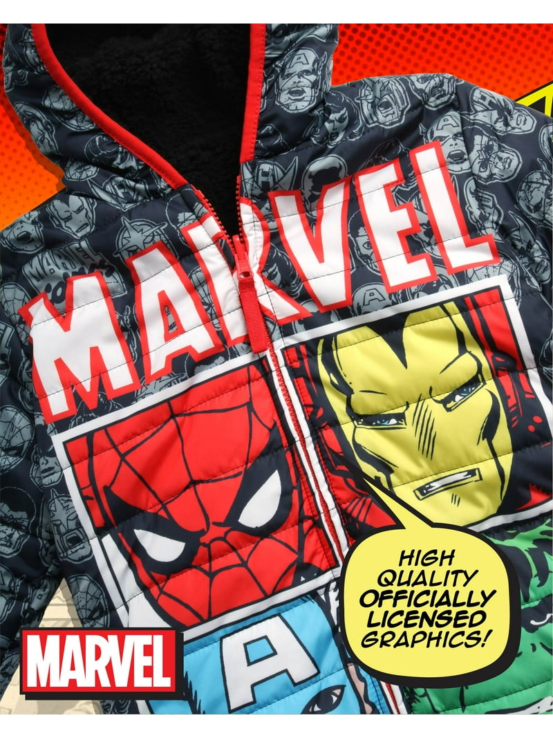 Marvel Boys Puffer Jacket - Avengers Spider-Man Sherpa Fleece