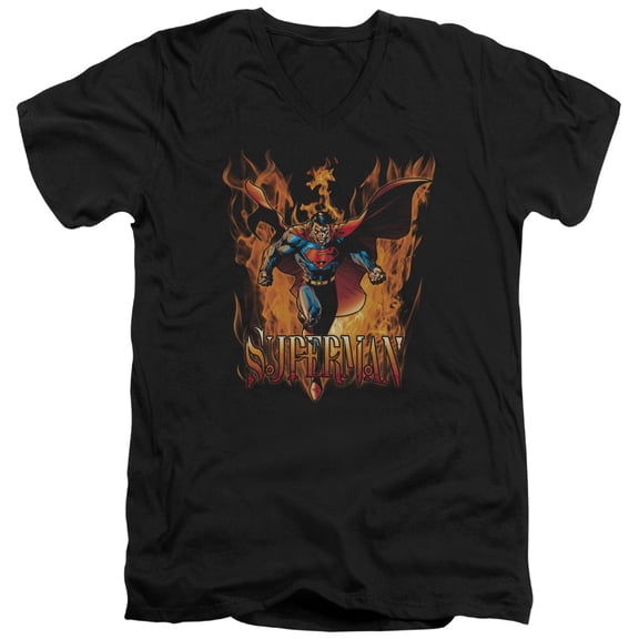 Superman Through The Fire Adult V-Neck T-Shirt Black
