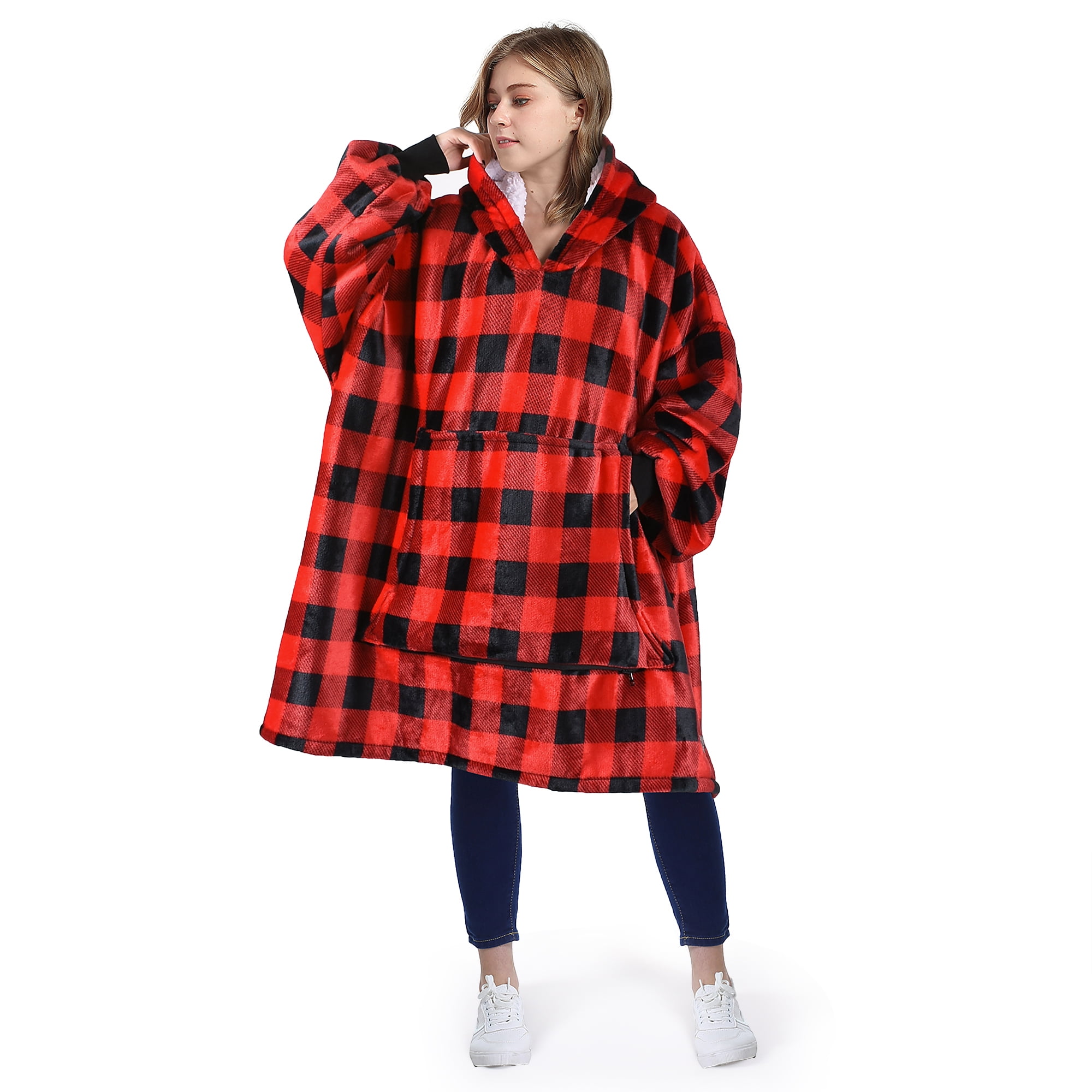 Oversized Hoodie Sweatshirt, Wearable Sherpa Blanket Pullover, Soft Warm Comfortable Portable Travel Sweater Pillow for Adults Men Women, Gift for Her