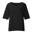 thumbnail image 2 of Helii T Shirts for Women V Neck Solid Color 3/4 Sleeve Tops Casual Loose Lightweight Linen Cotton Blouse for Spring Summer Fashion Clothing Black, 2 of 5