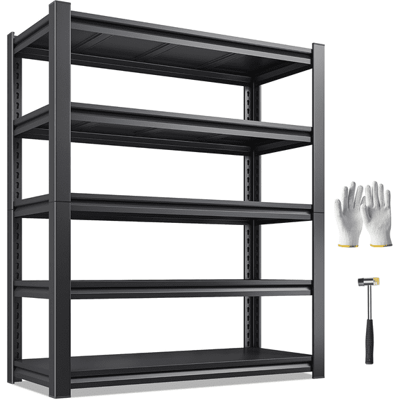 5 Tier Metal Bookshelf, 46" W Bookshelves, Heavy Duty Steel Bookcases, Large Storage Capacity Adjustable Tall Industrial Bookshelf for Living Room, Bedroom and Library, Black