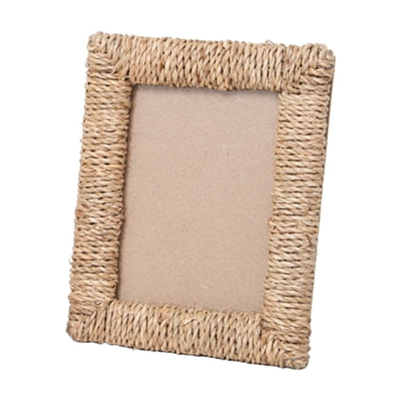 JHyouerji Natural Seagrass Woven Wood Photo Frame,Desktop Easel Display Frame 3.5x5 Inch Khaki Home Living Room Bedroom Wall Decor Gift