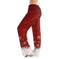 thumbnail image 2 of Women's Fashion Loose Casual Christmas Snowman Print Pants with Drawstring Elastic Waist, Comfortable Sleepwear and Loungewear Trousers for Home,Red,2XL, 2 of 7