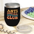 thumbnail image 2 of Anti Social Dispatch Club, Group of Introvert Dispatchers, Groovy Retro Wavy Text Merch Gift, Black 12oz Wine Tumbler, 2 of 5