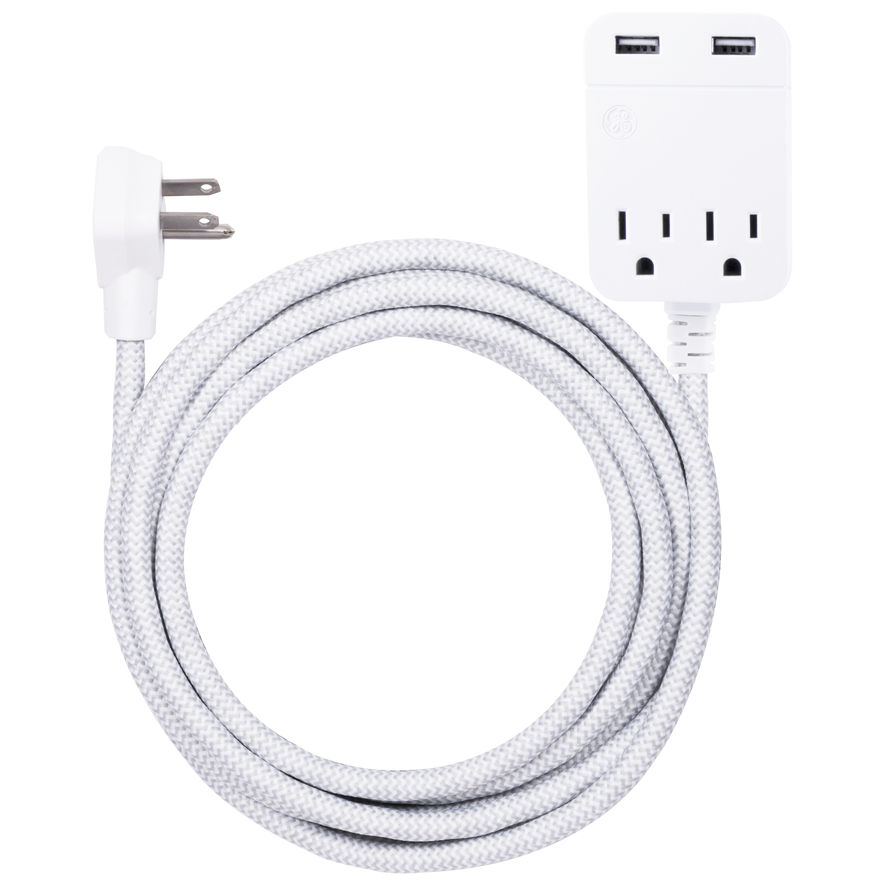 GE Pro Designer Extension Cord, 10', 2 Outlets + 2 USB, 2.4A, Gray