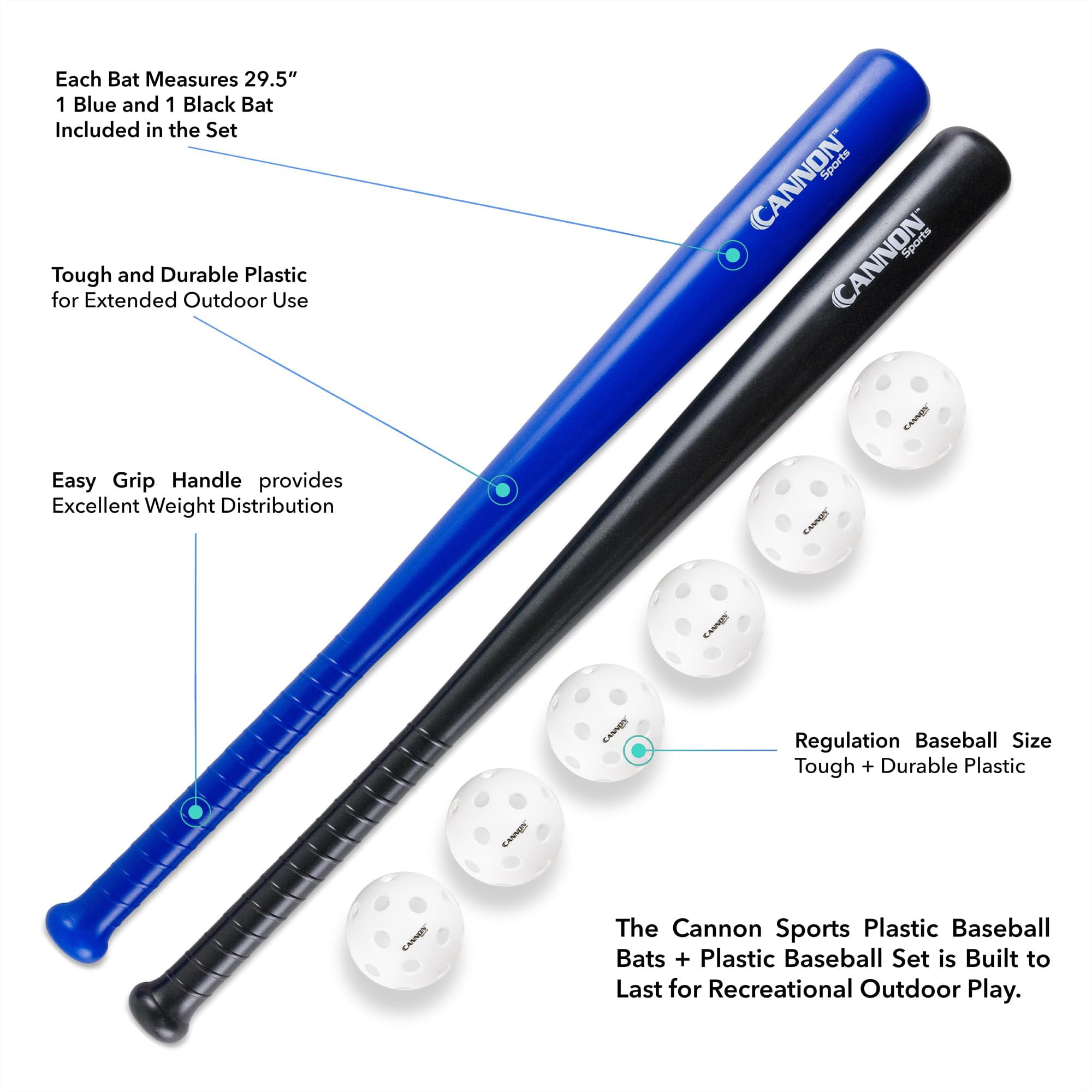 Cannon Sports Plastic Baseball Set with Two Bats and 6 Balls (Blue/Black)