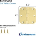 thumbnail image 2 of Goldenwarm 24 Pack Brushed Brass Cabinet Door Hinges 3.5in x 3.5in with 5/8''Radius Corners, 2 of 6