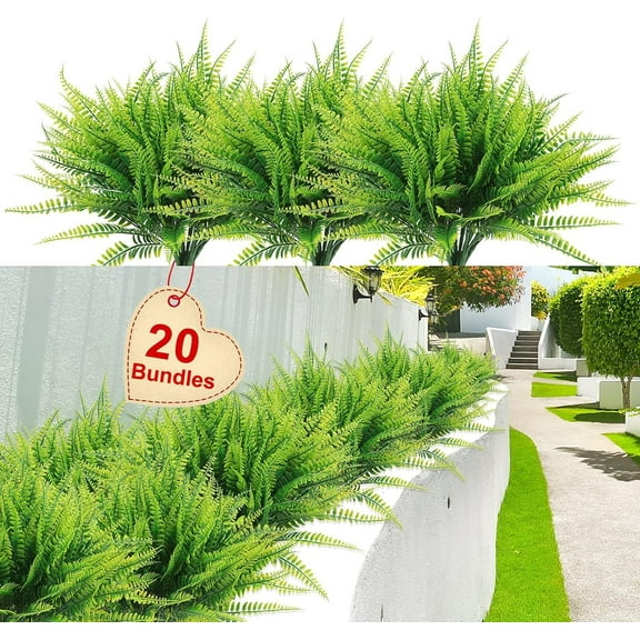 20-Piece Green Artificial Boston Fern Plants in Plastic Greenery