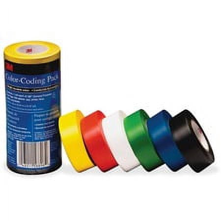 3M Vinyl Tape 764 Color-coding Pack - 21.87 yd Length x 0.94" Width - 5 mil Thickness - Rubber - 4 mil - Polyvinyl Chloride (PVC) Backing - 6 / Pack - Multicolor | Bundle of 5