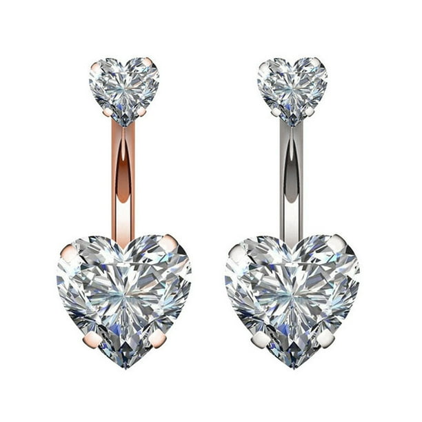 EeaseMX 2 piezas de piercing para el ombligo con forma de corazón y hebilla de circonita creativa.