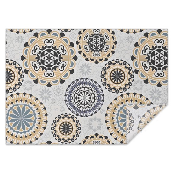 Beige Ethnic Mandala Pattern Rectangle Tablecloth 60"x84",Waterproof Polyester Rectangle Table Cloth, Wipeable Spillproof Polyester Tablecloth for Dining, Camping, Indoor and Outdoor
