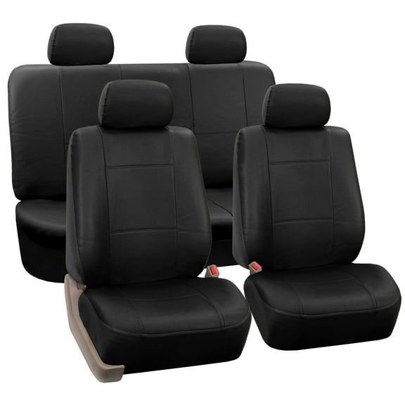 FH Group Faux Leather Airbag Compatible and Split Bench Car Seat Covers, Full Set, Black
