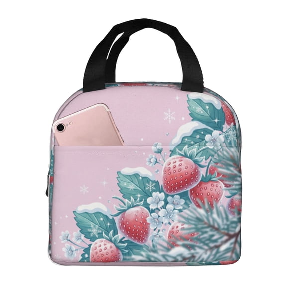 Strawberry Lunch Bag, Insulated Lunch Tote for Women and Men, Reusable Cooler Bag for Work Office Travel and Daily Use