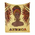 thumbnail image 1 of African Soft Flannel Fleece Throw Blanket, Woman in Traditional Turban and Palms Cultural Folk Graphic Art, Cozy Plush for Indoor and Outdoor Use, 60" x 80", Multicolor, by Ambesonne, 1 of 6