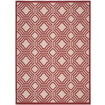SAFAVIEH Veranda Deco Trellis Rubye Geometric Indoor/Outdoor Area Rug, 6'7" x 9', Red/Cream