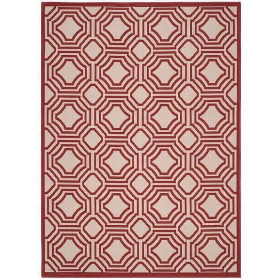 SAFAVIEH Veranda Deco Trellis Rubye Geometric Indoor/Outdoor Area Rug, 6'7" x 9', Red/Cream