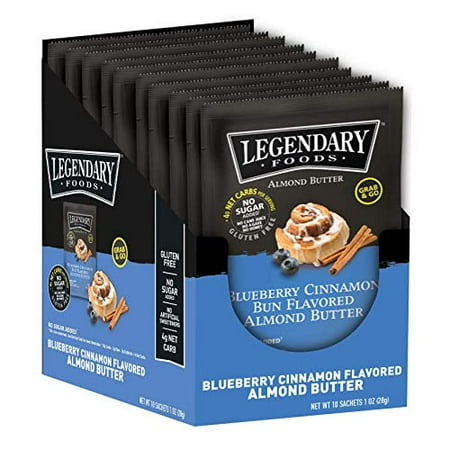 Legendary Foods Almond Butter Squeeze Packets | Keto Fat Bombs, Low Carb, No Sugar Added, Vegan | Blueberry Cinnamon Bun (1oz, Pack of 10)