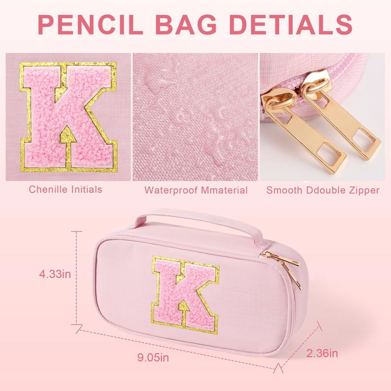 Pink Pencil Case, Pencil Pouch With Zipper, Large Pencil Bags, Soft Aesthetic Pencil Bag Case For Girls With Handle, Preppy Canvas Pencil Pouch Organizer Home School Supplies For Teen Adult Girls