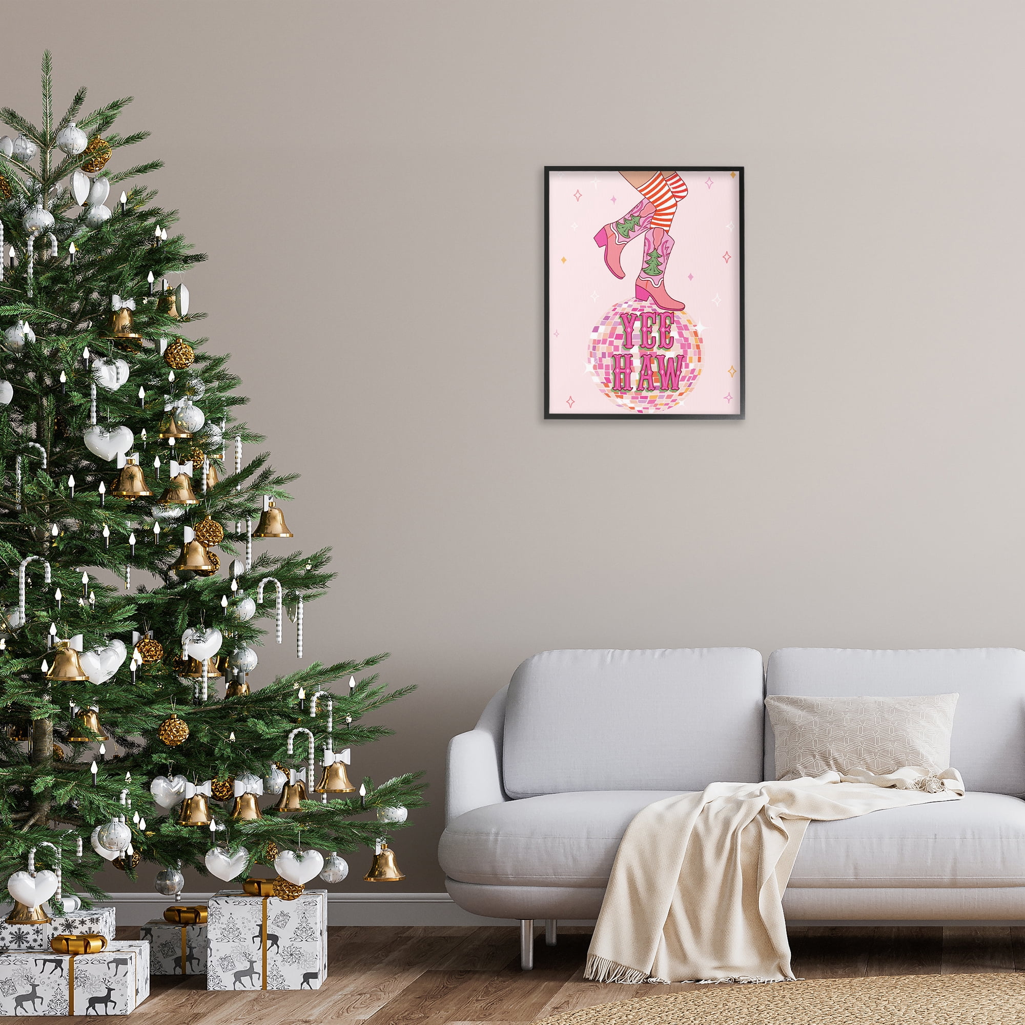 Stupell Industries Yeehaw Christmas Cowboy Holiday Painting Black Framed Art Prints Wall Art, 24 x 30