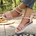 thumbnail image 5 of Women's Lightweight Crochet Lace Sandals, Adjustable Buckle Espadrille Wedge Heels, Open Toe Casual Summer Chunky Shoes for All-Day Comfort Pink 8.5, 5 of 9