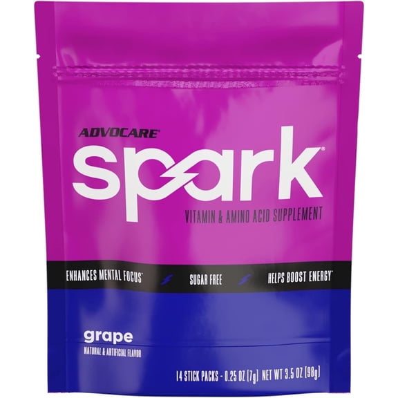 AdvoCare Spark Energy Drink Mix – Vitamin & Amino Acid Powder Supplement, Grape Flavor, 14 Stick Packs