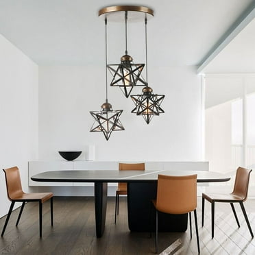 Miumaeov 3-Light Moravian Star Pendant Light Fixture Metal Glass Shade Ceiling Light