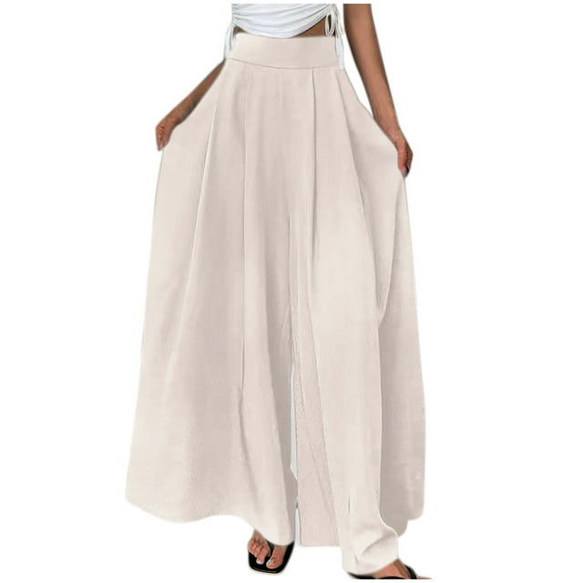 ohmzyzo Ladies' Casual Loose Solid Color Wide Leg Pleated High Waisted Pants