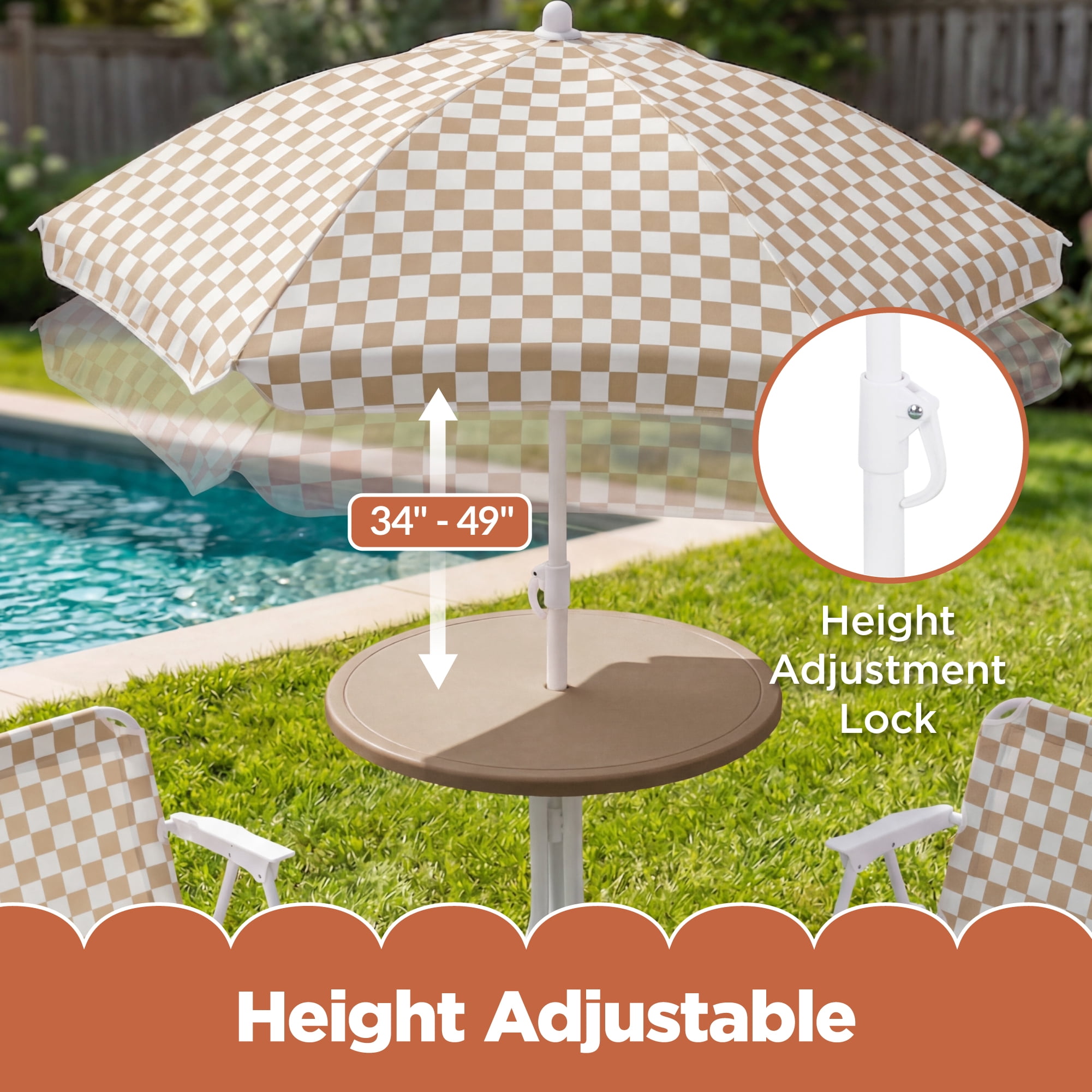 Best Choice Products Kids Outdoor Table and Chair Set with Umbrella, 3-Piece Foldable Toddler Picnic Set Ages 2-5 - Tan