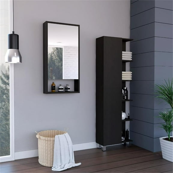 Stowe 2 Piece Bathroom Set, Urano Linen Cabinet   Mariana Medicine Cabinet, Black