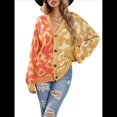 thumbnail image 2 of Cárdigan Holgado A Cuadros para Mujer, Abierto Al Frente, Suéteres Oversize con Gráficos Vintage, Abrigo de Punto A Cuadros. Amarillo L, 2 of 9