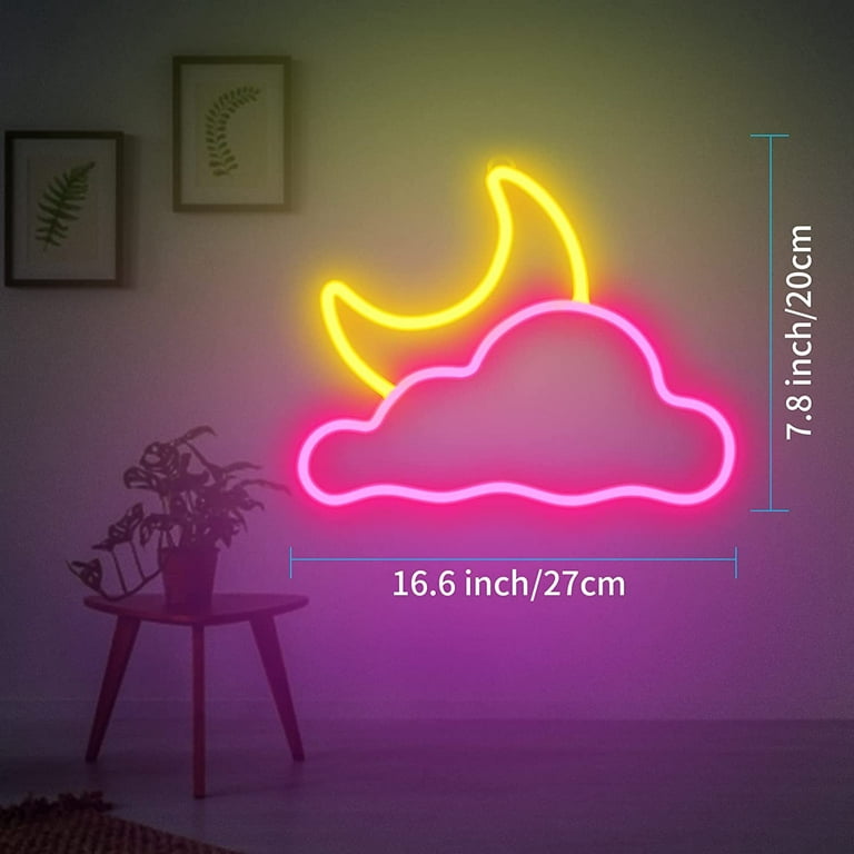 Neon Sign, Dotpet Cloud and Moon Led Neon Light, Neon Light Sign for Wall USB/Battery Powered Led Neon Sign for Bedroom Aesthetic Cool Room Decor (Pink Yellow) Walmart.com