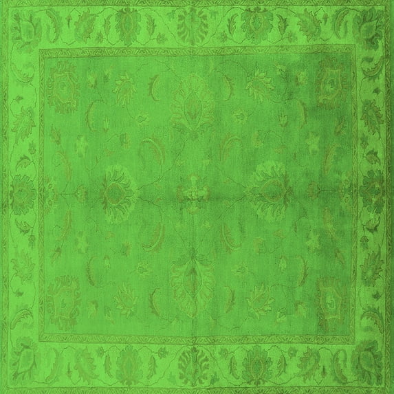 Ahgly Company Indoor Square Oriental Green Traditional Area Rugs, 7' Square