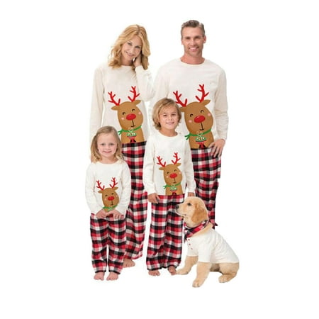 

wsevypo Family Matching Christmas Pajamas Long Sleeve Deer Print Top + Pants Adults Children Set