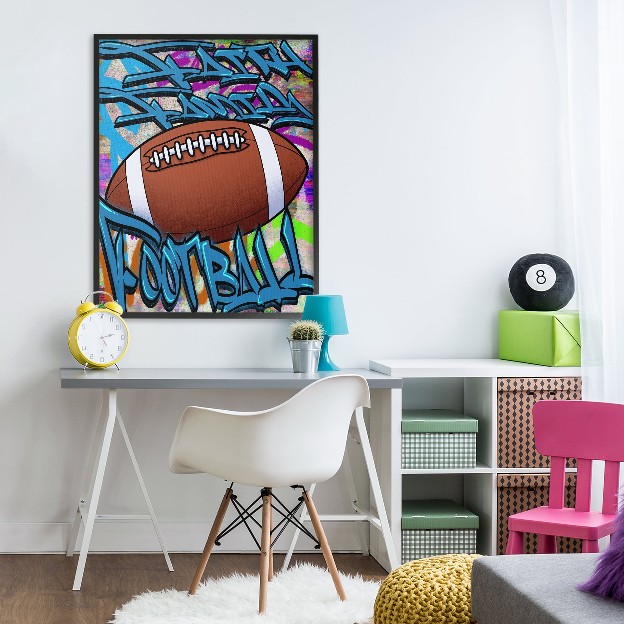 Stupell Industries Faith Family Football Graffiti Black Framed Giclee Art, design by Marcus Prime