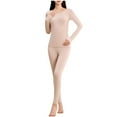thumbnail image 2 of ylioge Thermal Pajama Sets for Women 2 Piece No Show Loungewear Outfits Womens Casual Solid Color Stretchy Slim Long Sleeve Tops and Pants Pajamas Set, 2 of 8
