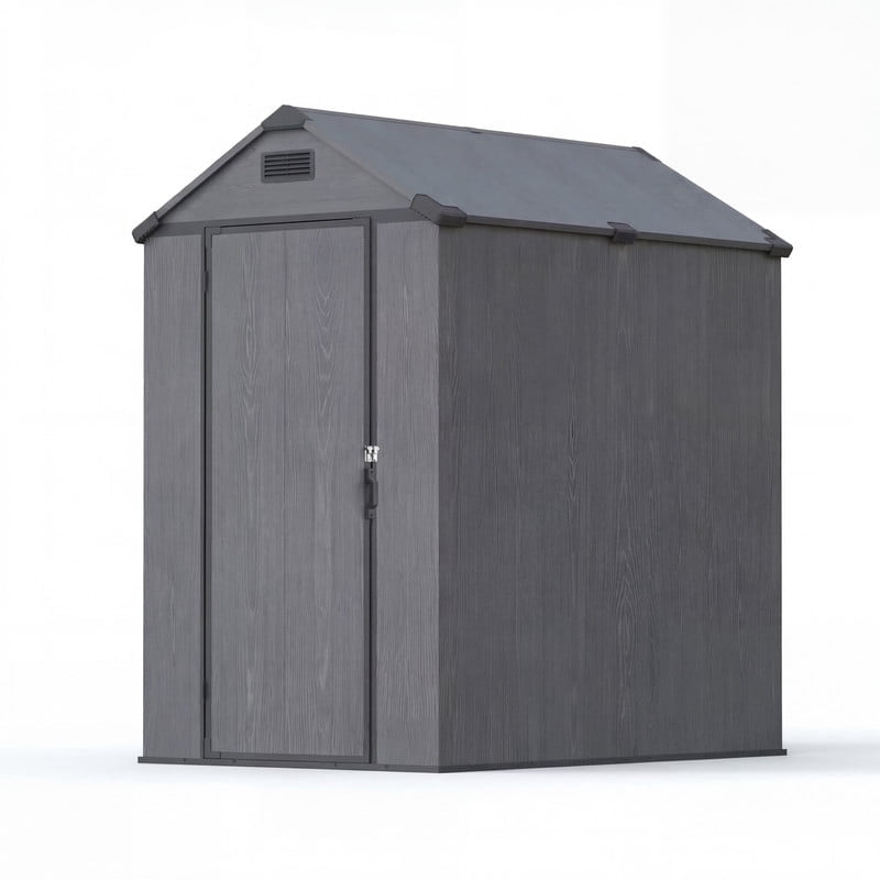 Patiowell 4'x6' Outdoor Storage Shed – Heavy-Duty Double-Wall Resin, Lockable Door with Window, Built-in Ventilation, Strong Floor, Quick DIY Assembly for Garden & Tool Storage, Dark Gray
