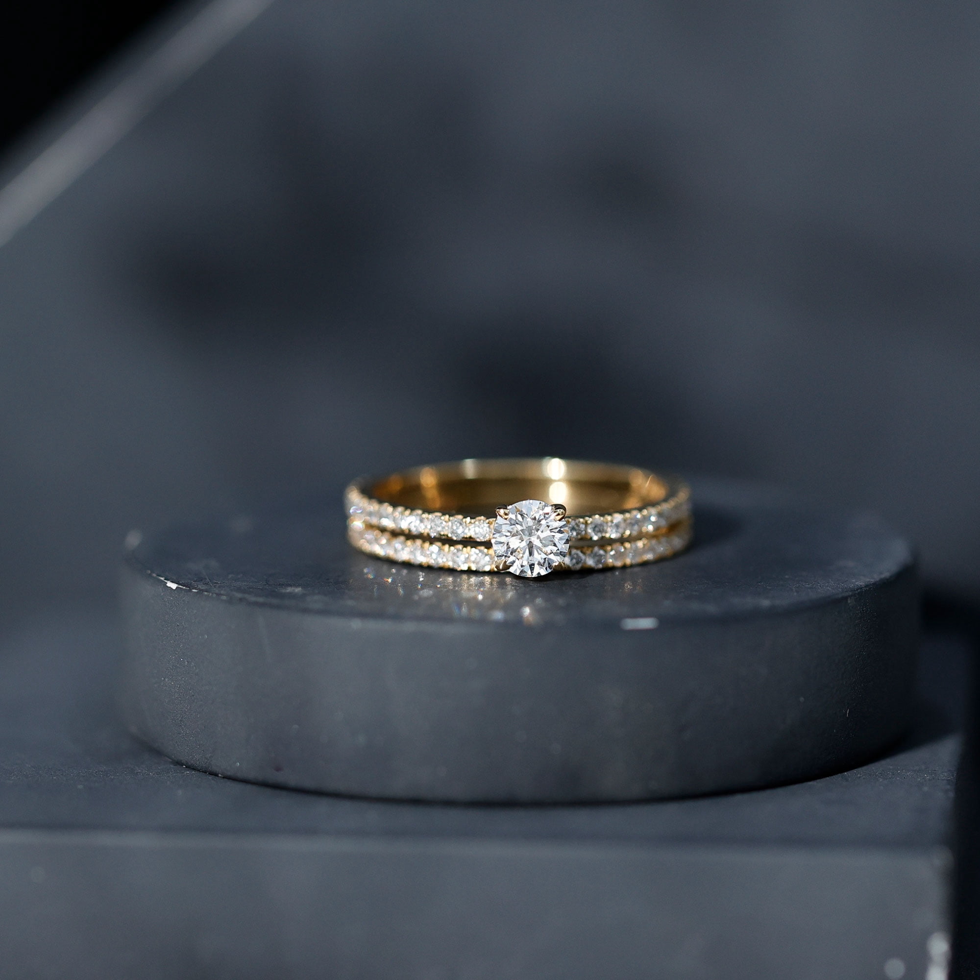 Rosec Jewels Wedding Rings Set for Women - Lab Created Diamond Engagement Ring with Band (Ef-Vs Quality), 10K Yellow Gold, US 4.00