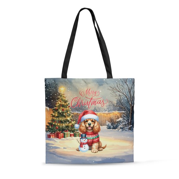 Merry Christmas Woofmas Xmas Noel Cocker Spaniel Santa Snowman All Over Print 3D Canvas Tote Bag Cockers Dog Lover Gifts Reusable Handbag - 13016
