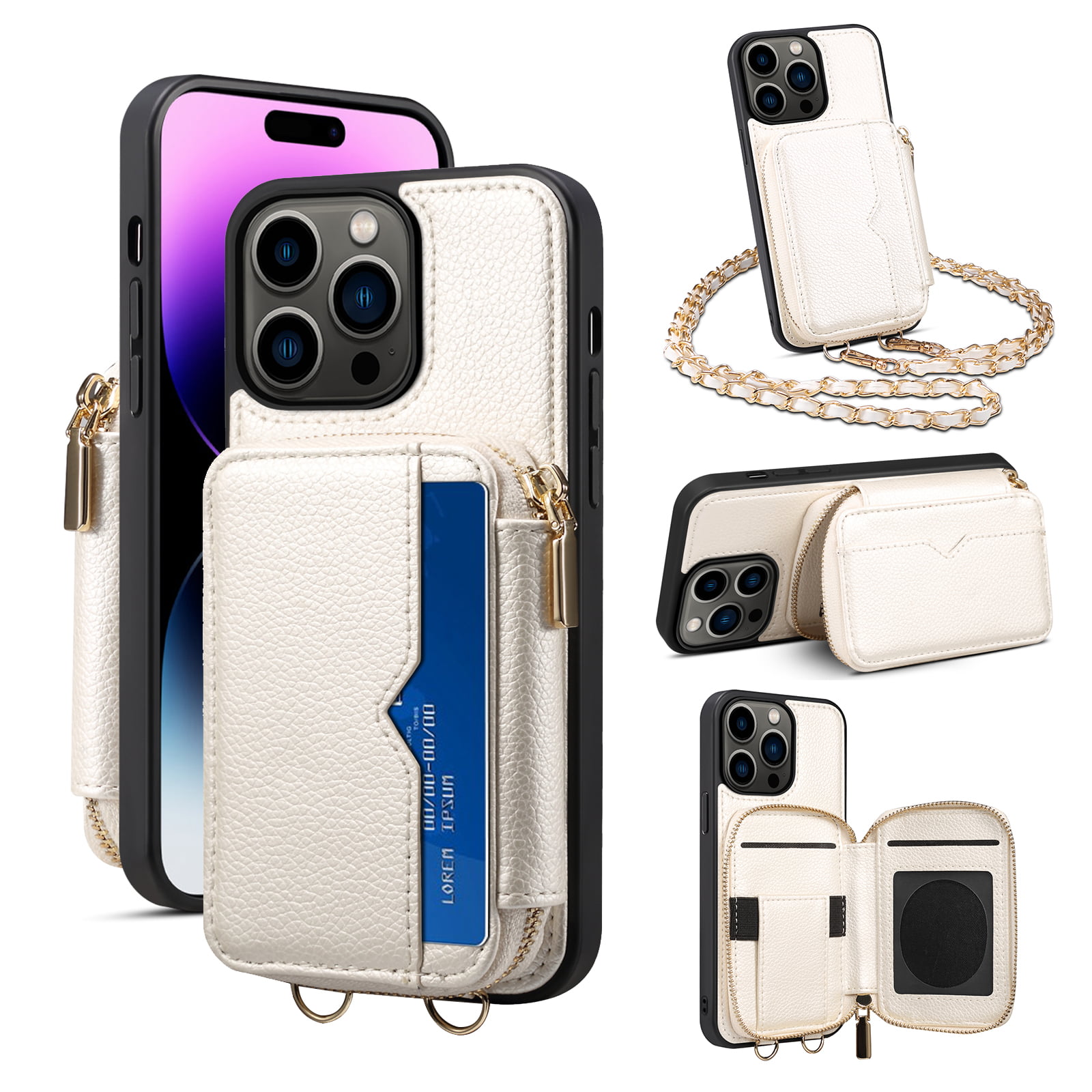 Feishell for iPhone 14 Pro Crossbody Wallet Case,with Removable