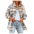 thumbnail image 5 of DondPO Jackets For Women Women's Brushed Plaid Shirts Long Sleeve Flannel Lapel Button Pocketed Jacket Coats Plaid Shirts For Women Flannel Jacket Women Brown M Clearance！, 5 of 8