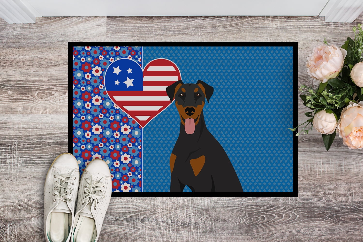 Natural Ear Black and Tan Doberman Pinscher USA American Indoor or Outdoor Mat 24x36