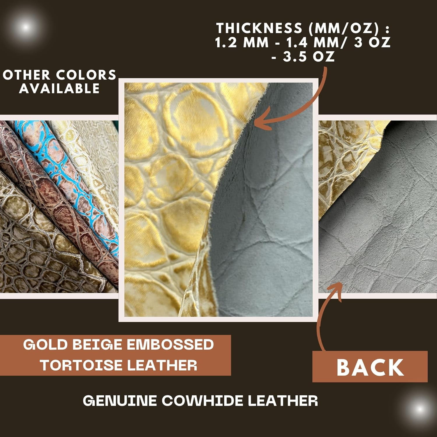 ArtisanCowhides Genuine Tortoise Embossed Cowhide Leather for Crafts  – Beige Gold 10 Sq ft