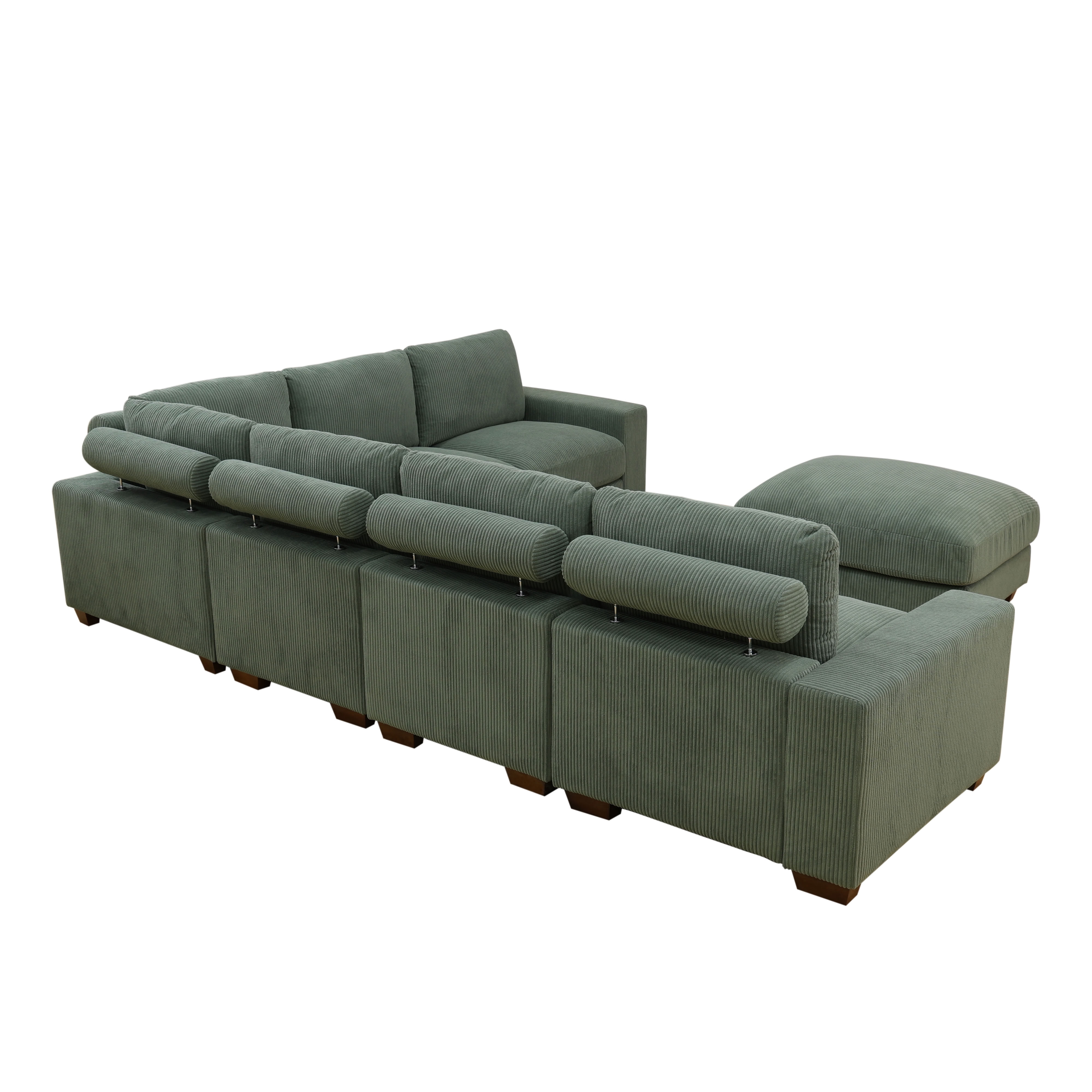MAYEERTY Modular Sectional Sofa, Flocking Fabric Couch with Ottoman & Anti-Insect Frame, Green Living Room Furniture