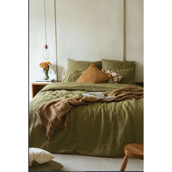 Pavish Export Olive Green Duvet Cover Set 3 pieces with 2 Pillow Cases Bedding Set Stonewashed Soft Cotton Duvet Cover Set Boho Bedding Duvet Twin