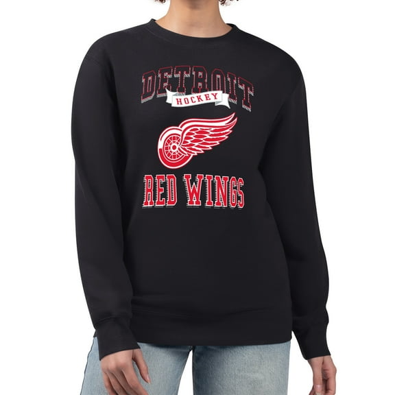 Women's G-III 4Her by Carl Banks Black Detroit Red Wings Team Logo Tri-Blend Fleece Pullover Sweatshirt