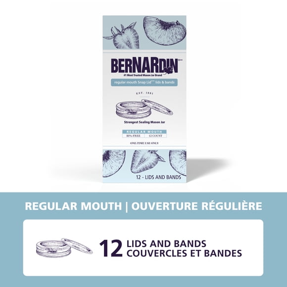 Couvercles et anneaux Bernardin pour pots à ouverture régulière, 12 unités