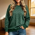 thumbnail image 2 of Caixia Womens Trendy Dark Green Round Neck Leopard Print Top Relaxed Fit Long Sleeve Pullover with Ribbed Cuffs for Women Fall Winter Casual Outfits, 2 of 6